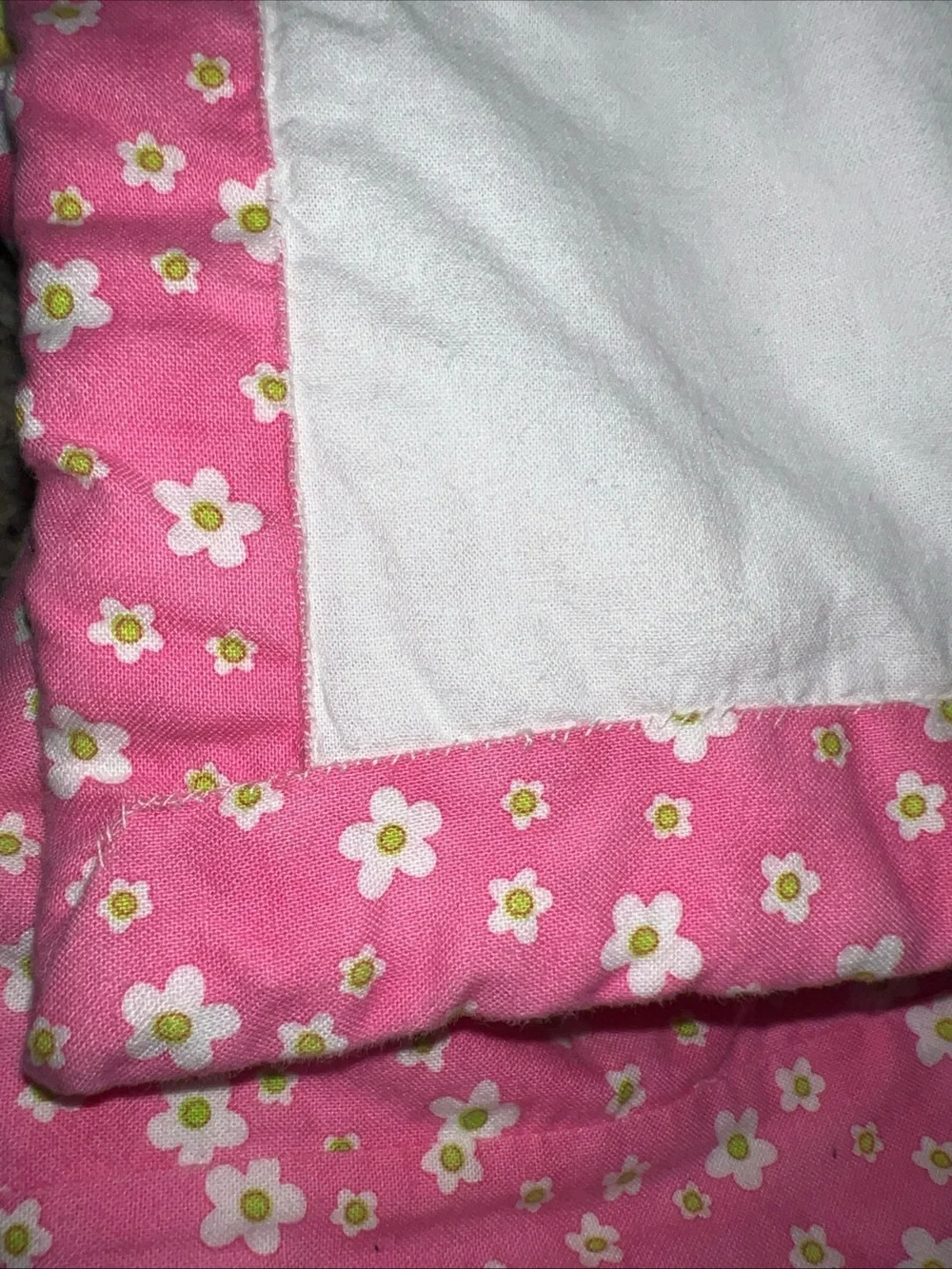 Pink & Lime Patchwork Quilt - Floral and Striped Design - handmade twin